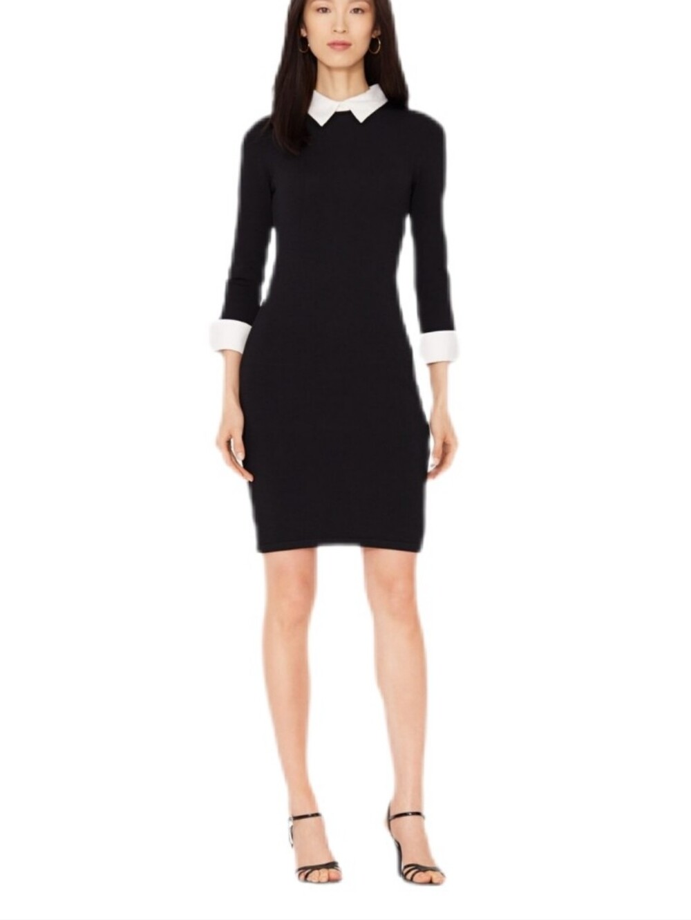 Ralph Lauren Black 3/4 Sleeve Collared Wednesday Addams Sweater Dress XL
